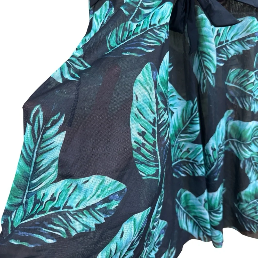 Tropical Leaf Print Wens Tankini Swim Dress Large